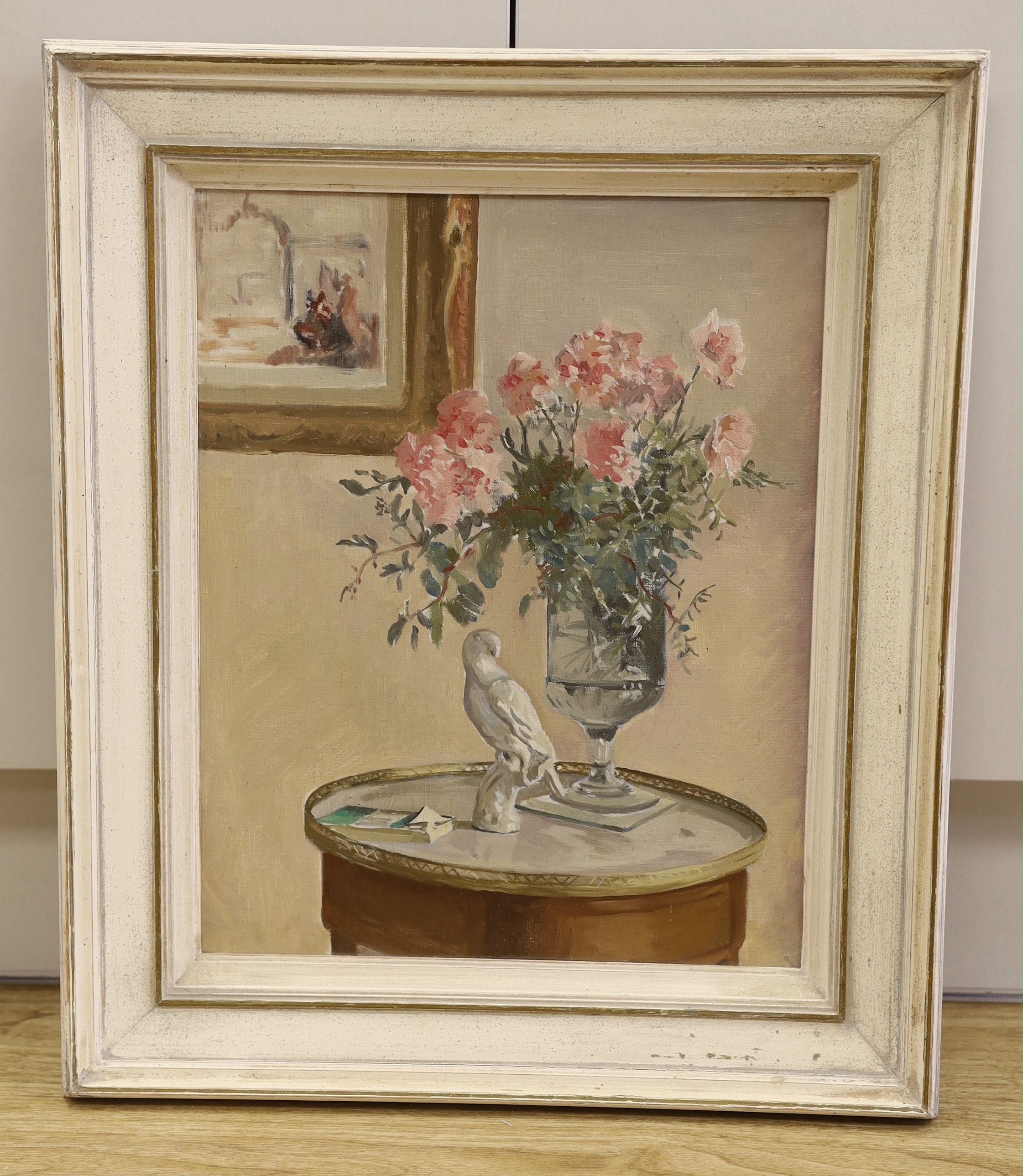 Frederick Beddington (1886-1979), oil on canvas board, Still life of carnations after Sickert, inscribed verso, 40 x 32cm